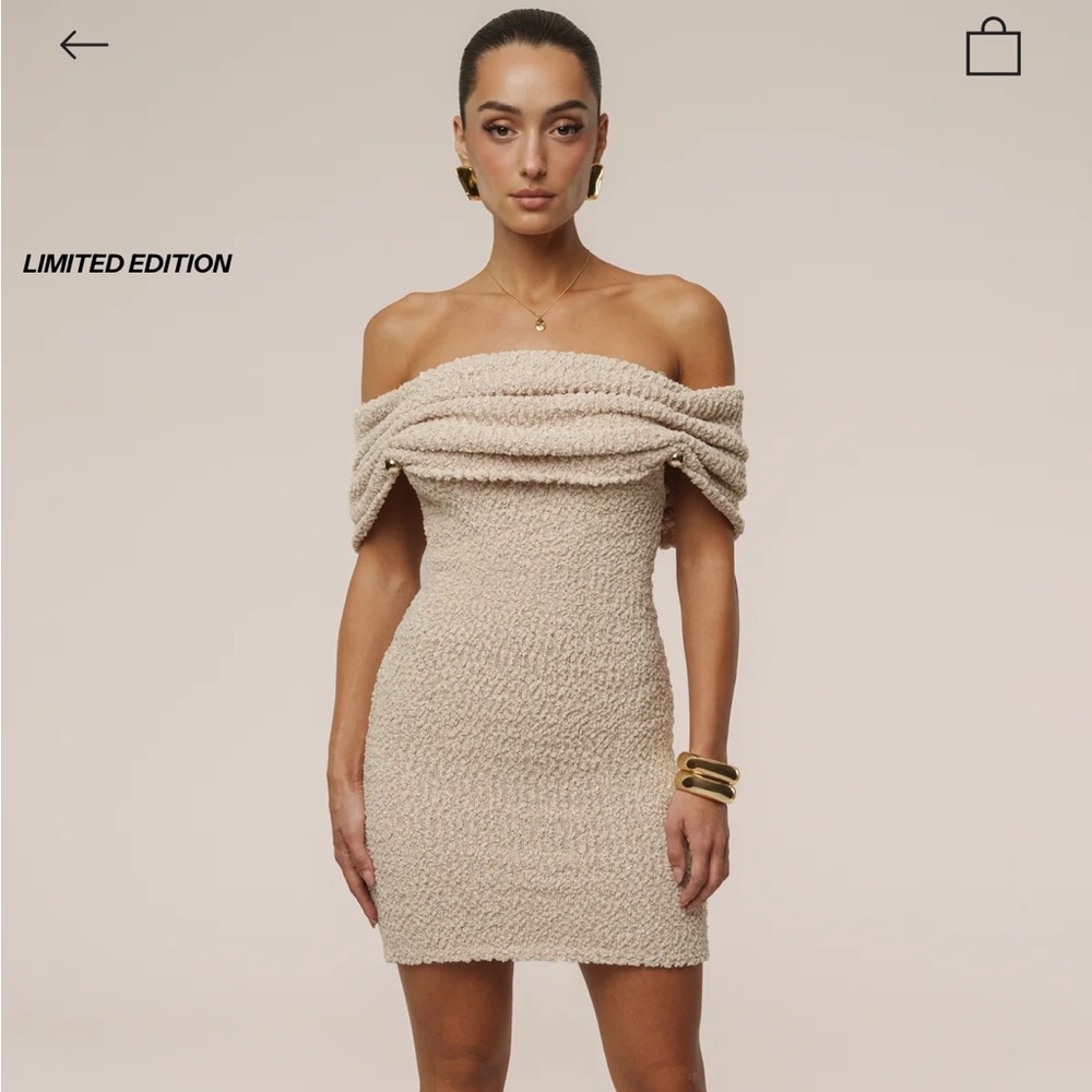 JLUXLABEL Pour Over Knit Beige Mini Dress
